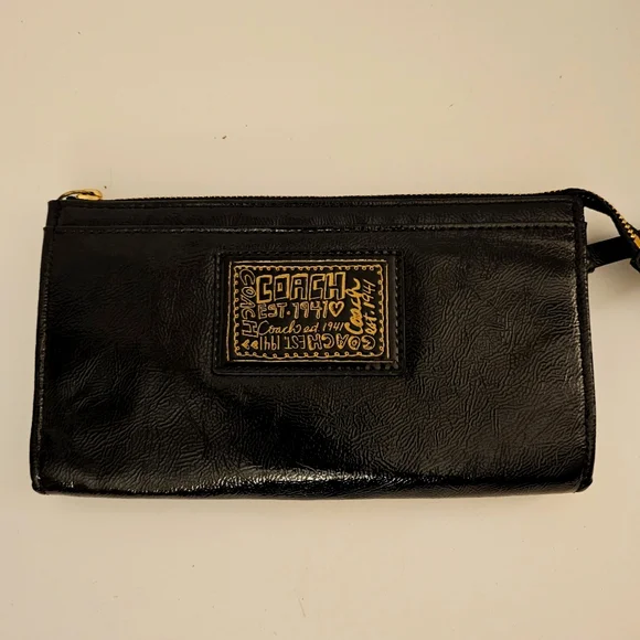 Coach | Bags | Coach Solid Black Gold Poppy Textured Leather  display picture 1